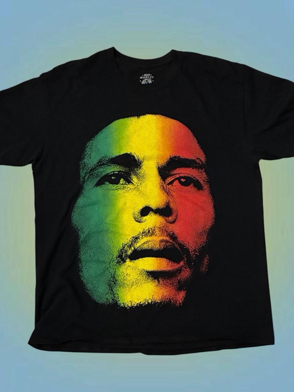 Bob Marley Black Short-Sleeve Graphic Tee with Green-Yellow-Red Face Print